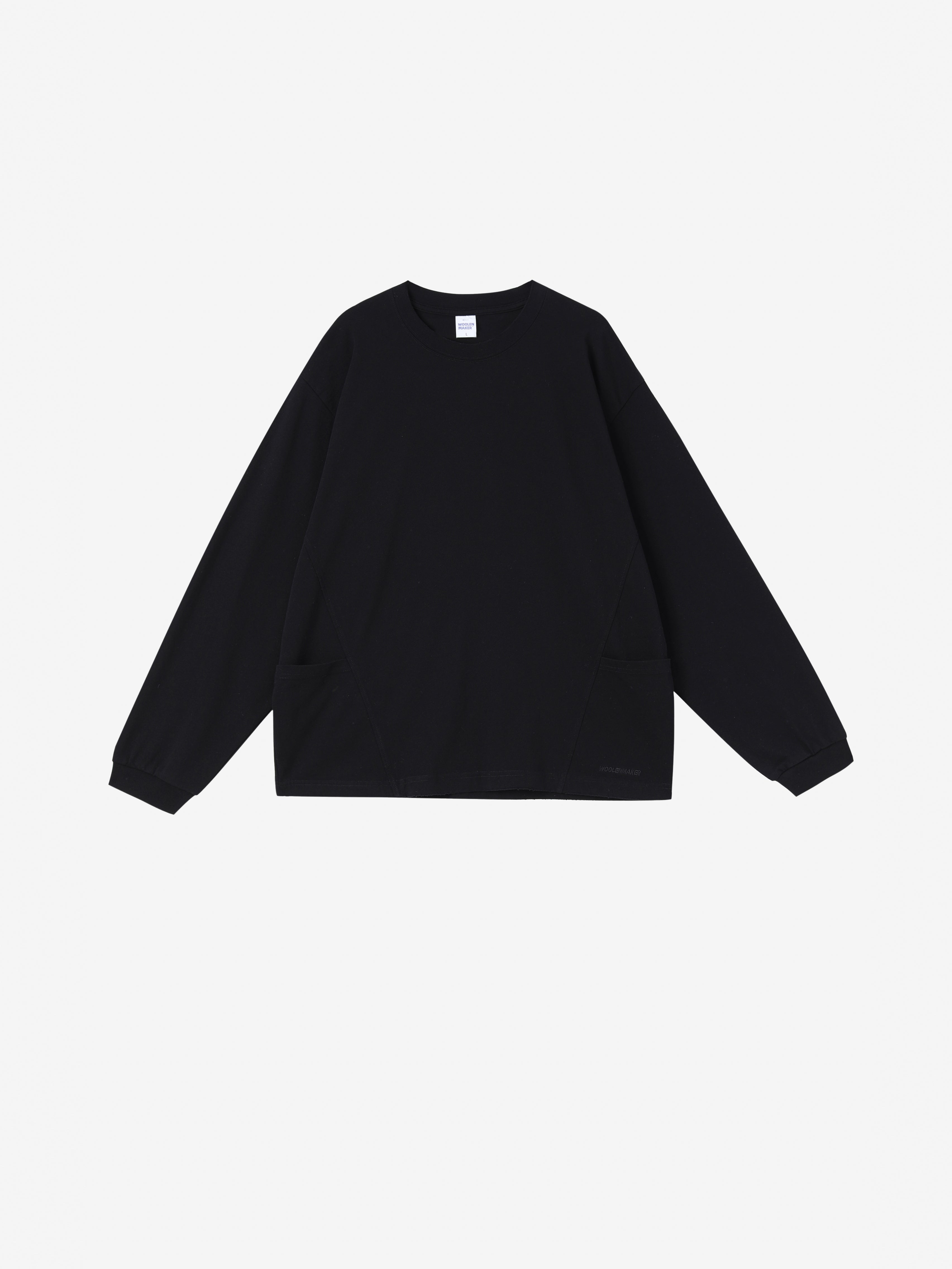 【綿100%】長袖 ポケットTシャツ | 肌触りの良い ブラックで温もりのある ルーズフィット