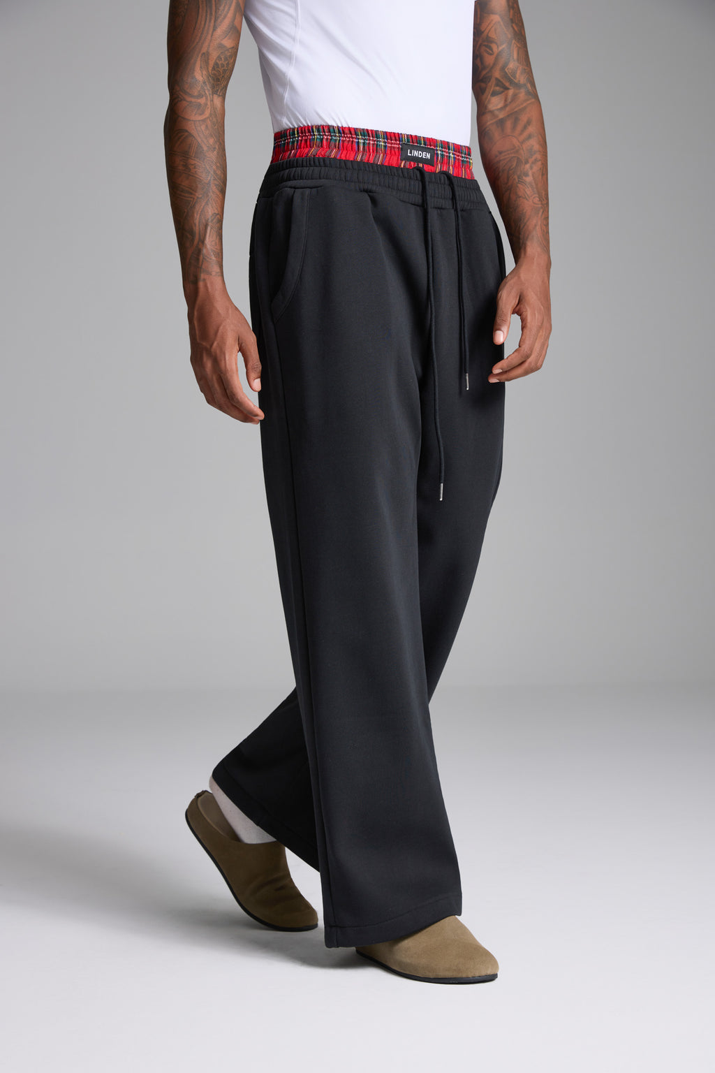 ギンガム ボクサースウェットパンツ ブラック